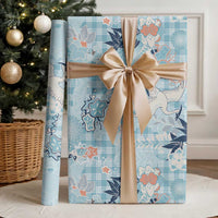 Blue Palaka Crane and Flowers Wrapping Paper Japan Heritage Spirit - Polynesian Pride