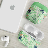 Green Palaka Crane and Flowers AirPods Case Japan Heritage Spirit - Polynesian Pride