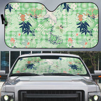 Green Palaka Crane and Flowers Auto Sun Shade Japan Heritage Spirit - Polynesian Pride