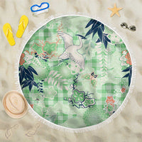 Green Palaka Crane and Flowers Beach Blanket Japan Heritage Spirit - Polynesian Pride