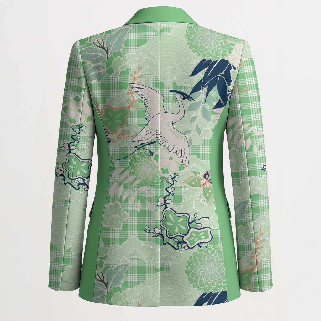 Green Palaka Crane and Flowers Blazer Japan Heritage Spirit - Polynesian Pride