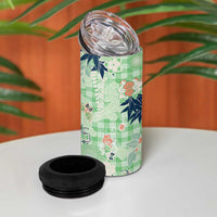 Green Palaka Crane and Flowers 4 in 1 Can Cooler Tumbler Japan Heritage Spirit - Polynesian Pride