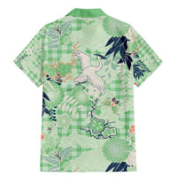 Green Palaka Crane and Flowers Family Matching Mermaid Dress and Hawaiian Shirt Japan Heritage Spirit - Polynesian Pride