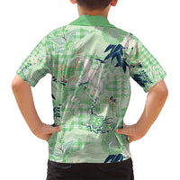Green Palaka Crane and Flowers Family Matching Puletasi and Hawaiian Shirt Japan Heritage Spirit - Polynesian Pride