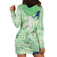 Green Palaka Crane and Flowers Hoodie Dress Japan Heritage Spirit - Polynesian Pride