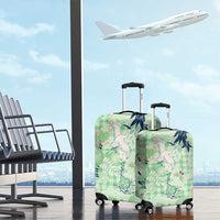 Green Palaka Crane and Flowers Luggage Cover Japan Heritage Spirit - Polynesian Pride