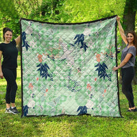 Green Palaka Crane and Flowers Quilt Japan Heritage Spirit - Polynesian Pride