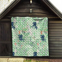 Green Palaka Crane and Flowers Quilt Japan Heritage Spirit - Polynesian Pride