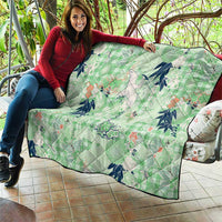 Green Palaka Crane and Flowers Quilt Japan Heritage Spirit - Polynesian Pride