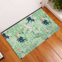 Green Palaka Crane and Flowers Rubber Doormat Japan Heritage Spirit - Polynesian Pride