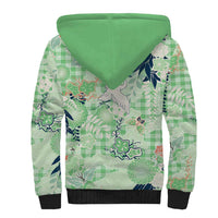 Green Palaka Crane and Flowers Sherpa Hoodie Japan Heritage Spirit - Polynesian Pride