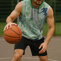 Green Palaka Crane and Flowers Sleeveless Hoodie Japan Heritage Spirit - Polynesian Pride