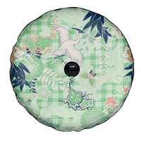Green Palaka Crane and Flowers Spare Tire Cover Japan Heritage Spirit - Polynesian Pride
