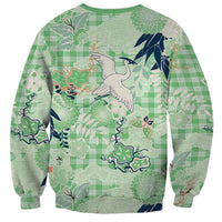 Green Palaka Crane and Flowers Sweatshirt Japan Heritage Spirit - Polynesian Pride