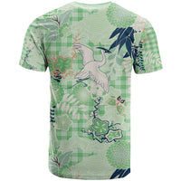Green Palaka Crane and Flowers T Shirt Japan Heritage Spirit - Polynesian Pride