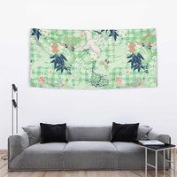 Green Palaka Crane and Flowers Tapestry Japan Heritage Spirit - Polynesian Pride