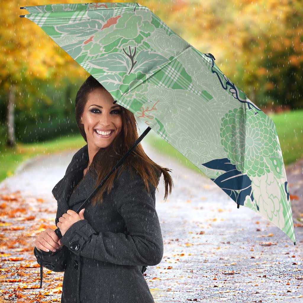 Green Palaka Crane and Flowers Umbrella Japan Heritage Spirit - Polynesian Pride