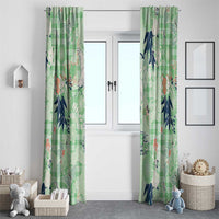Green Palaka Crane and Flowers Window Curtain Japan Heritage Spirit - Polynesian Pride