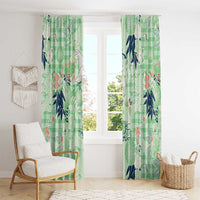 Green Palaka Crane and Flowers Window Curtain Japan Heritage Spirit - Polynesian Pride