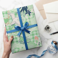 Green Palaka Crane and Flowers Wrapping Paper Japan Heritage Spirit - Polynesian Pride