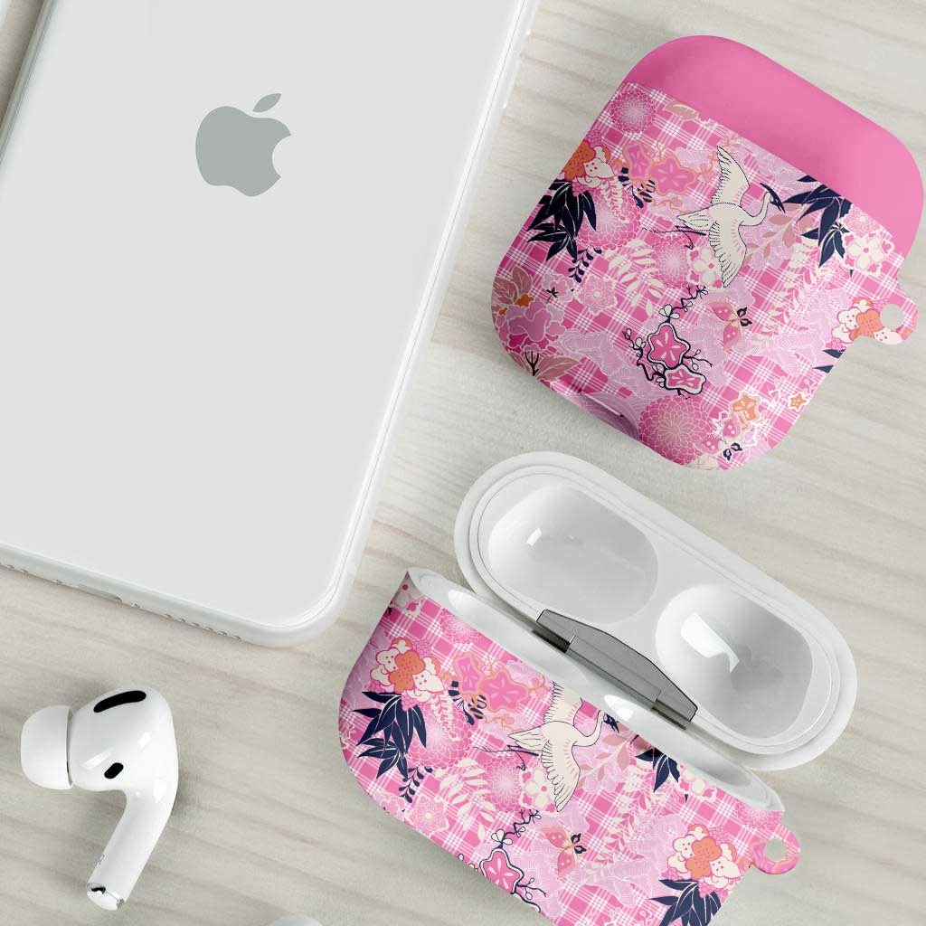 Pink Palaka Crane and Flowers AirPods Case Japan Heritage Spirit - Polynesian Pride