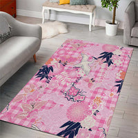 Pink Palaka Crane and Flowers Area Rug Japan Heritage Spirit - Polynesian Pride