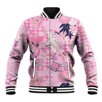 Pink Palaka Crane and Flowers Baseball Jacket Japan Heritage Spirit - Polynesian Pride