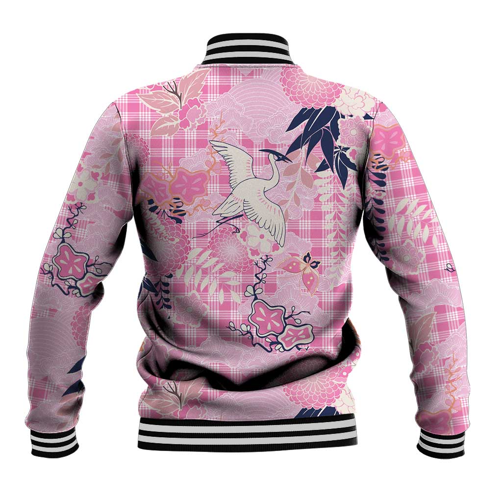 Pink Palaka Crane and Flowers Baseball Jacket Japan Heritage Spirit - Polynesian Pride