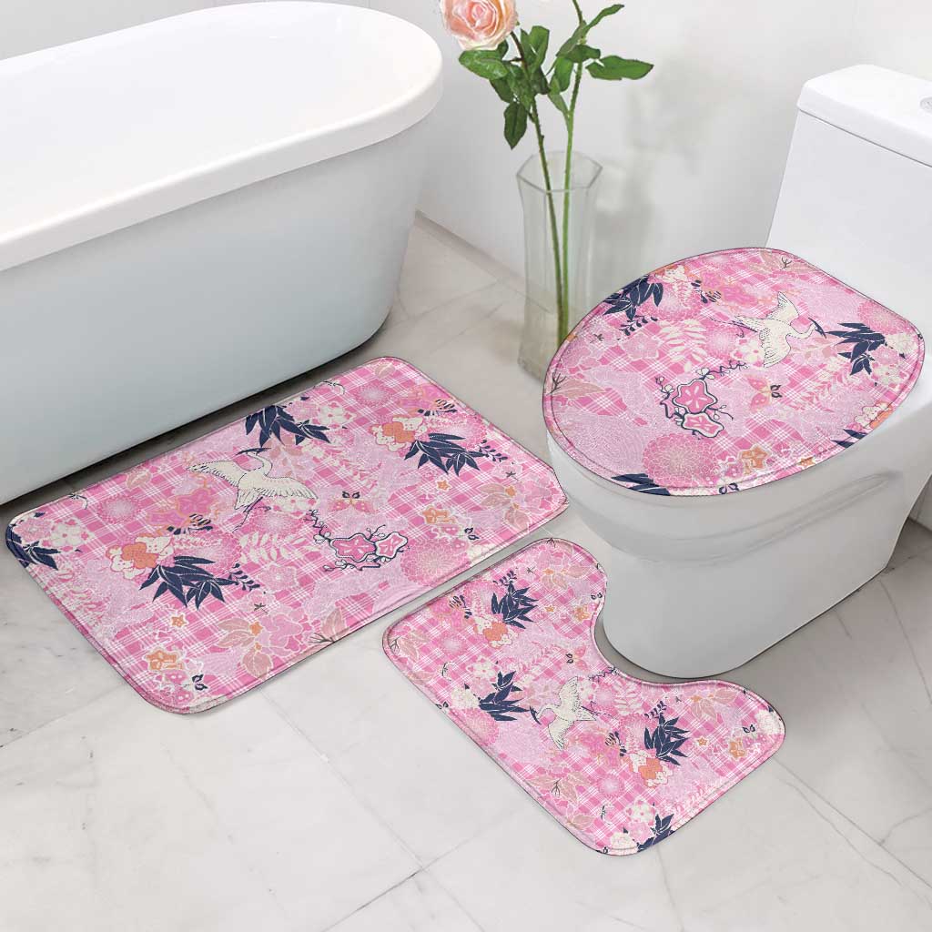 Pink Palaka Crane and Flowers Bathroom Set Japan Heritage Spirit - Polynesian Pride