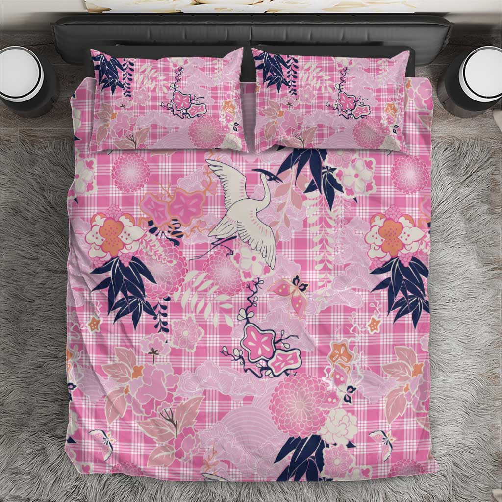 Pink Palaka Crane and Flowers Bedding Set Japan Heritage Spirit - Polynesian Pride