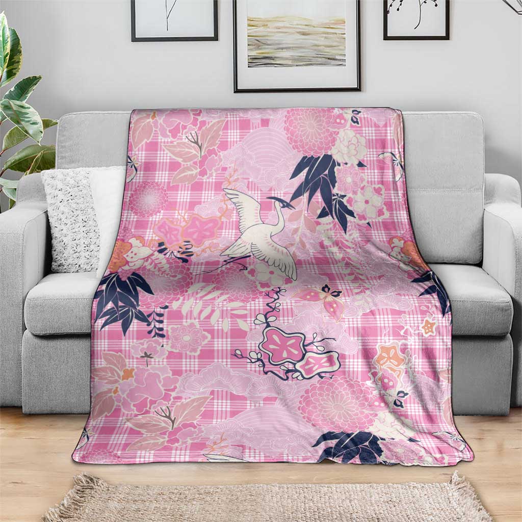 Pink Palaka Crane and Flowers Blanket Japan Heritage Spirit - Polynesian Pride