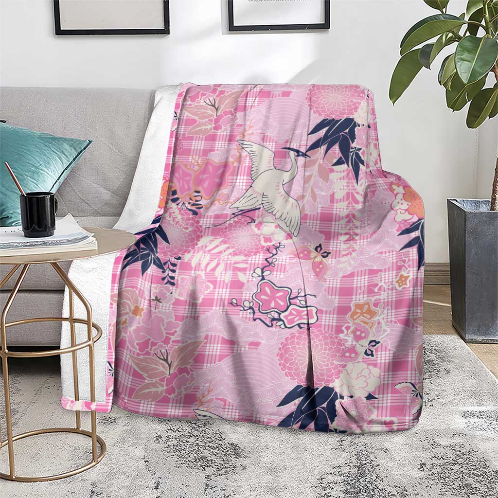 Pink Palaka Crane and Flowers Blanket Japan Heritage Spirit - Polynesian Pride