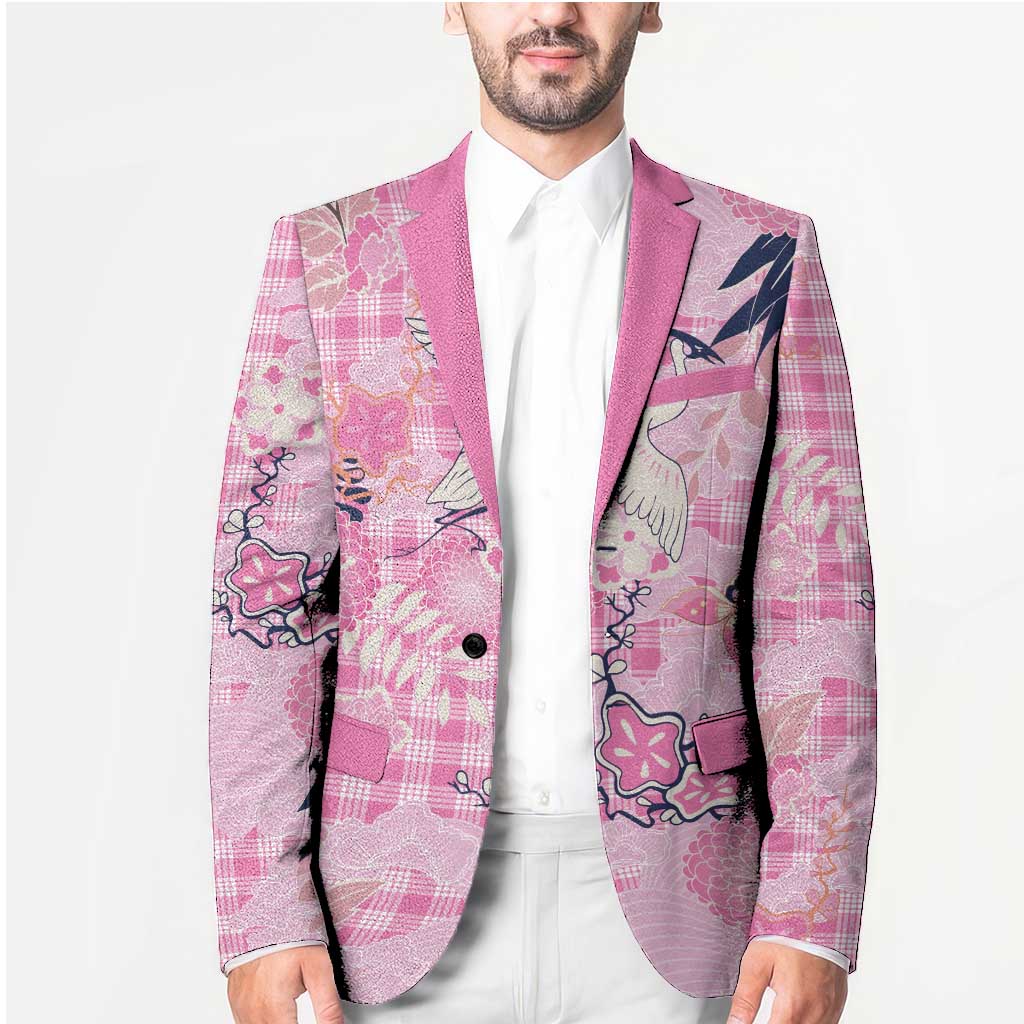 Pink Palaka Crane and Flowers Blazer Japan Heritage Spirit - Polynesian Pride