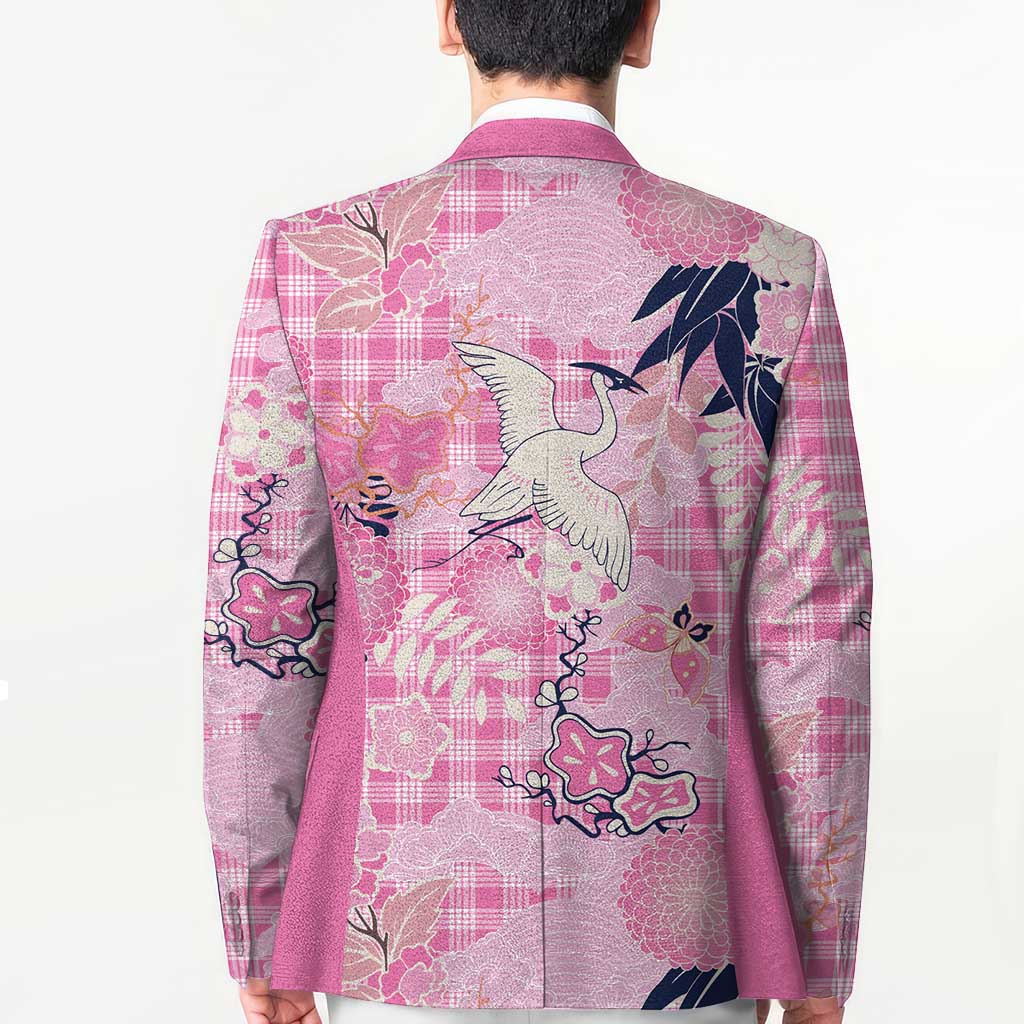 Pink Palaka Crane and Flowers Blazer Japan Heritage Spirit - Polynesian Pride