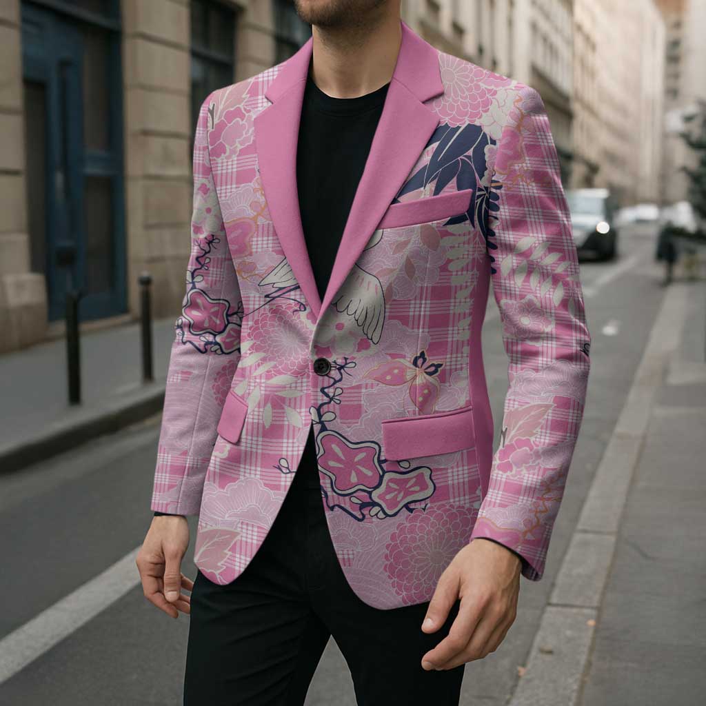 Pink Palaka Crane and Flowers Blazer Japan Heritage Spirit - Polynesian Pride