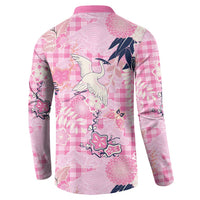 Pink Palaka Crane and Flowers Button Sweatshirt Japan Heritage Spirit - Polynesian Pride