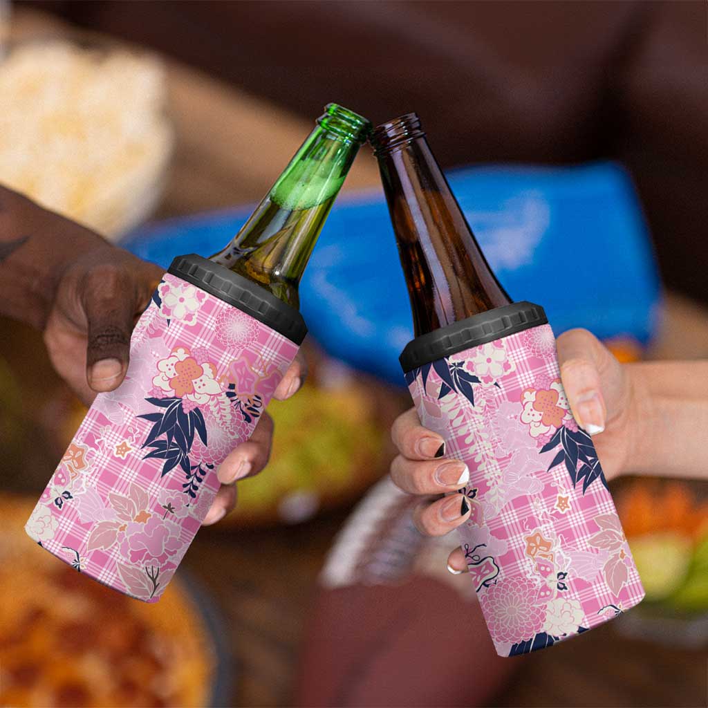 Pink Palaka Crane and Flowers 4 in 1 Can Cooler Tumbler Japan Heritage Spirit - Polynesian Pride