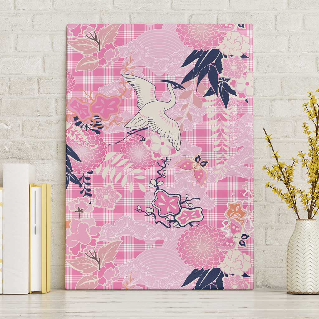 Pink Palaka Crane and Flowers Canvas Wall Art Japan Heritage Spirit - Polynesian Pride