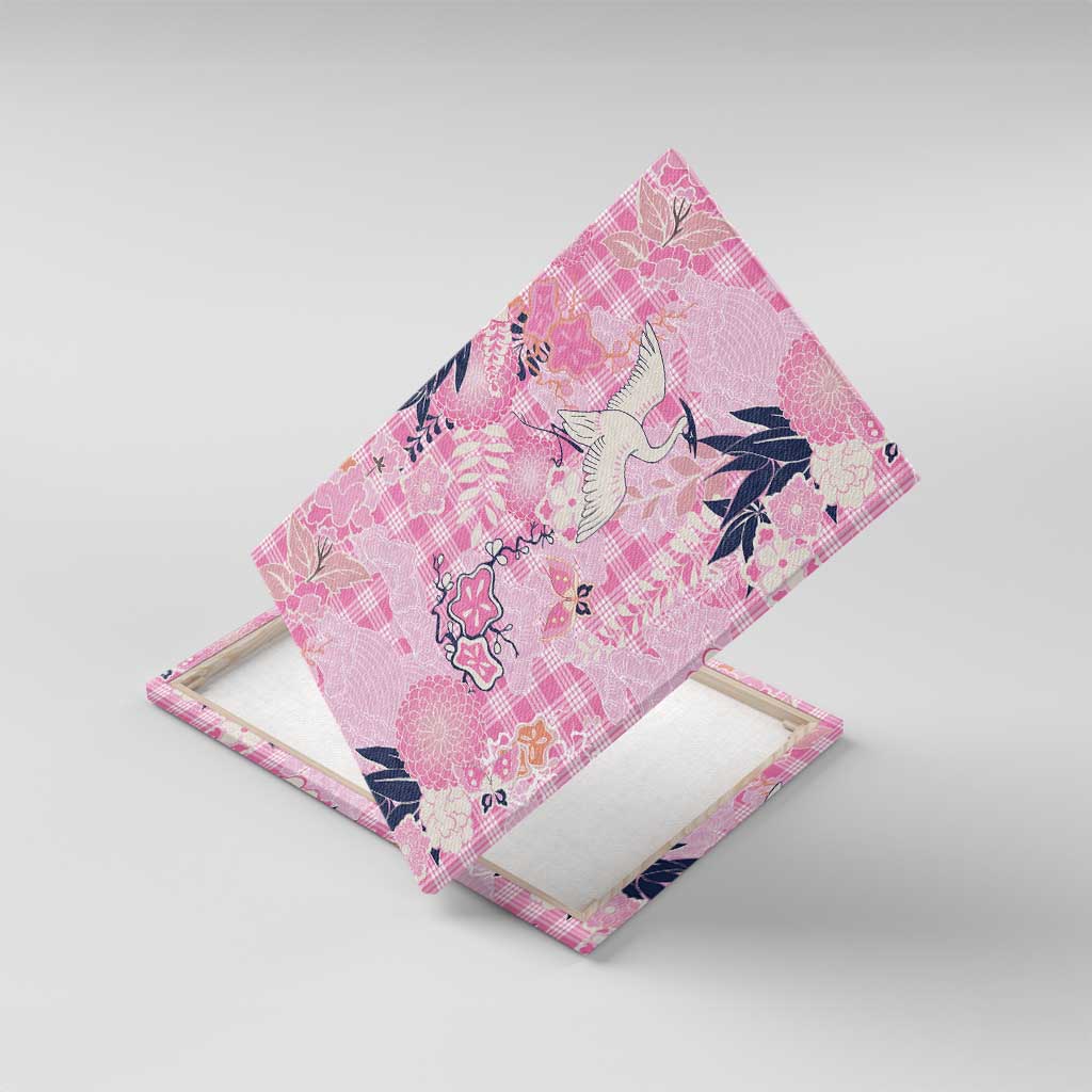 Pink Palaka Crane and Flowers Canvas Wall Art Japan Heritage Spirit - Polynesian Pride