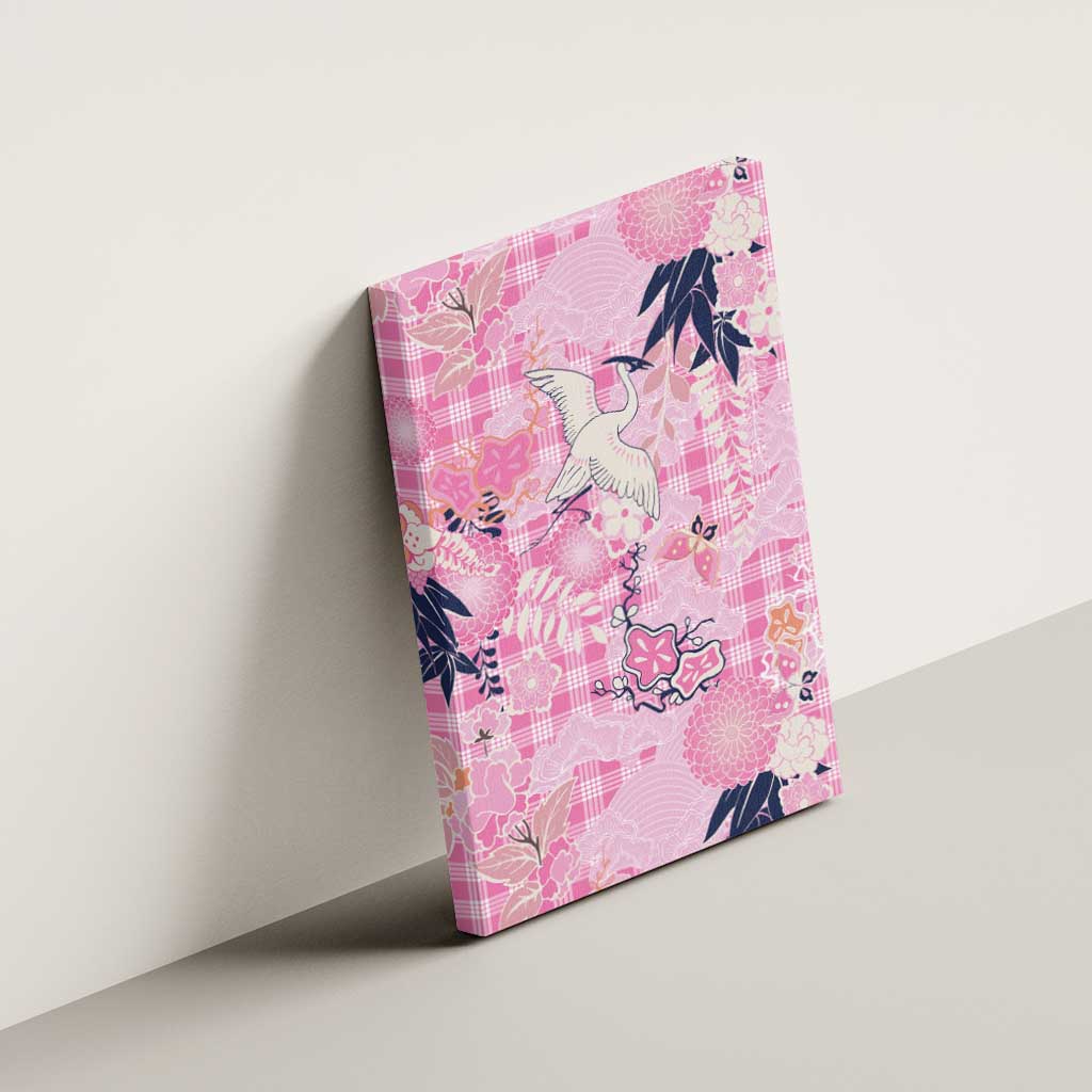 Pink Palaka Crane and Flowers Canvas Wall Art Japan Heritage Spirit - Polynesian Pride