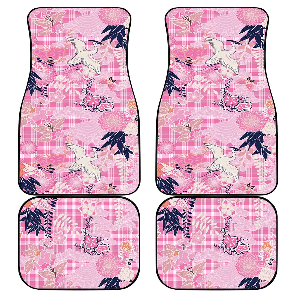 Pink Palaka Crane and Flowers Car Mats Japan Heritage Spirit - Polynesian Pride