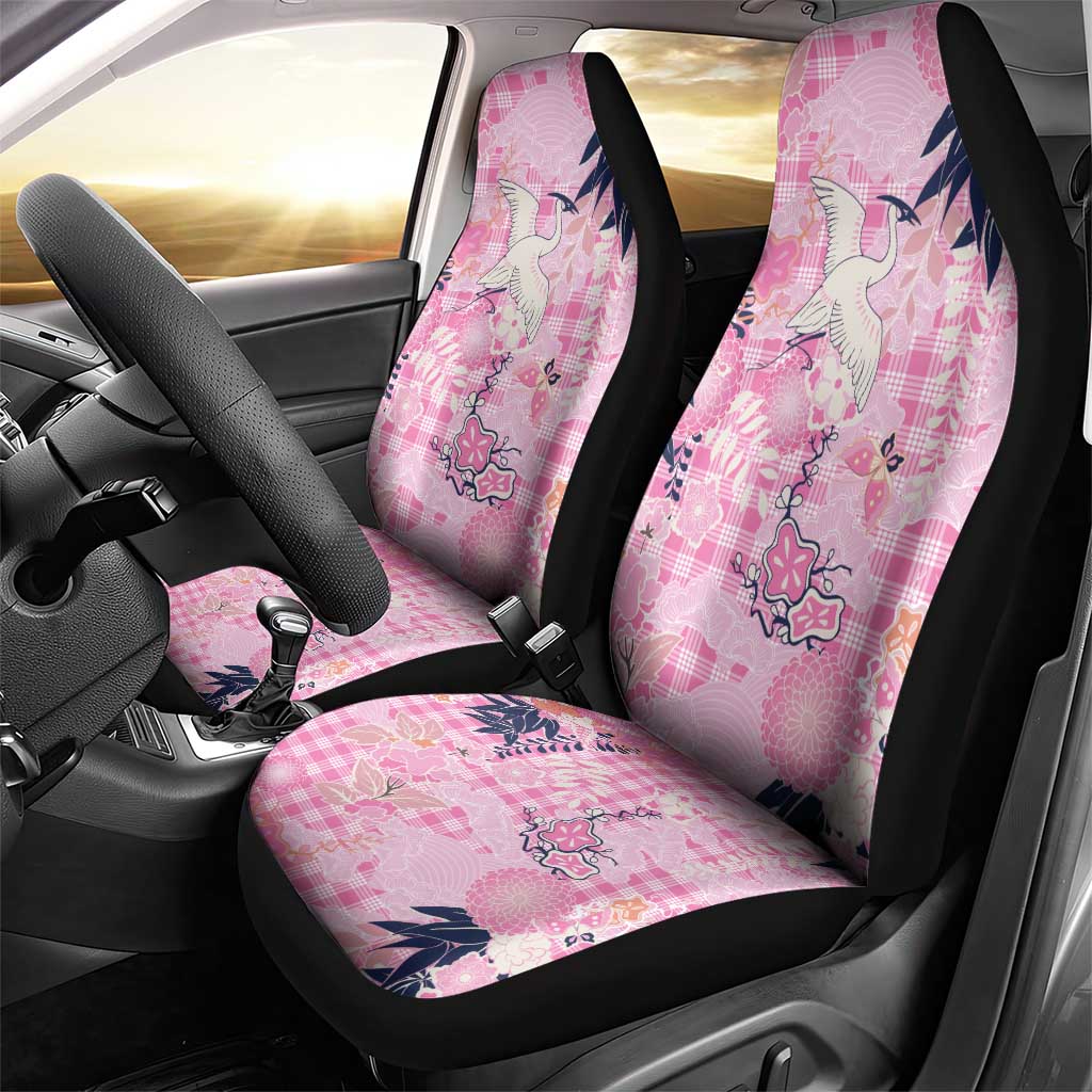 Pink Palaka Crane and Flowers Car Seat Cover Japan Heritage Spirit - Polynesian Pride