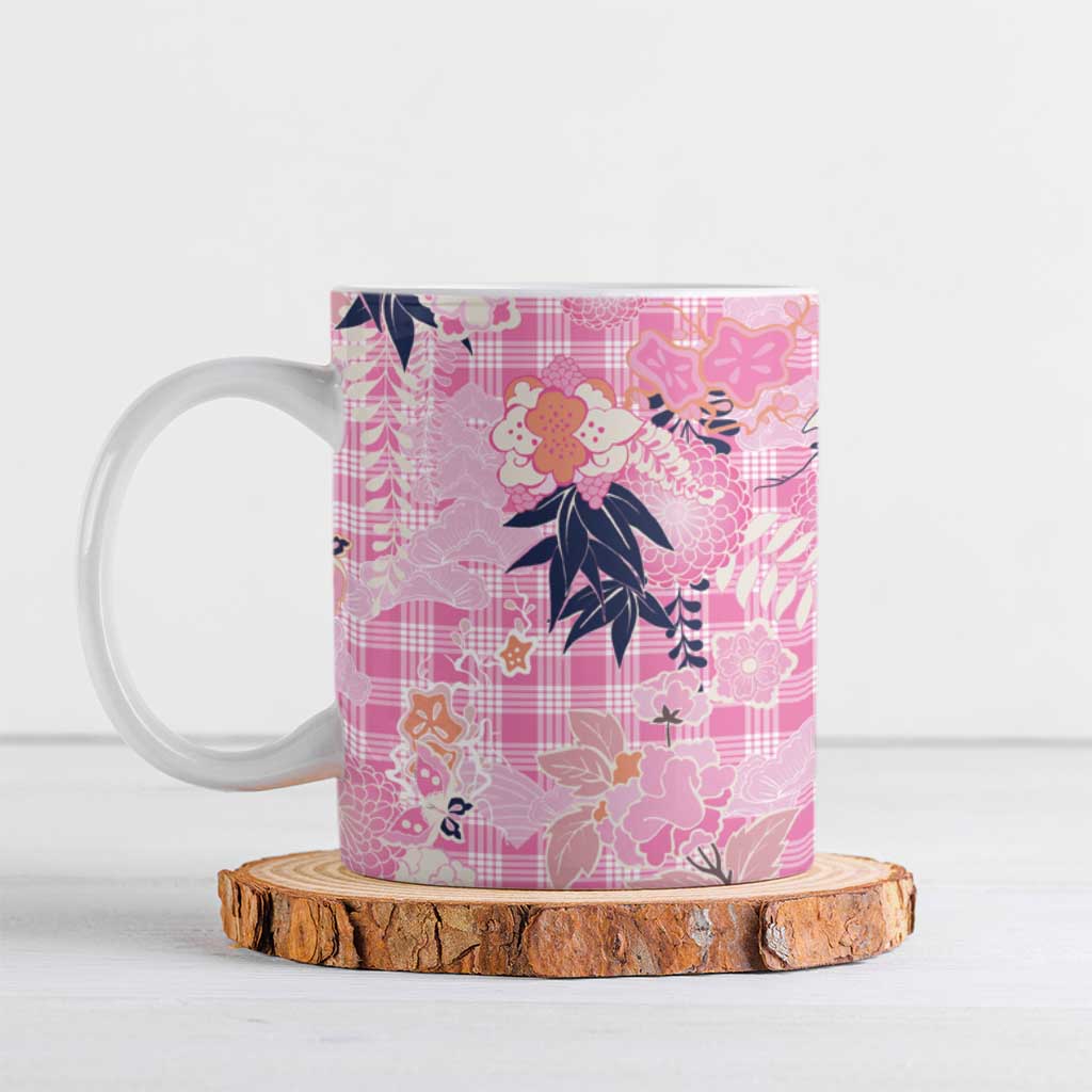 Pink Palaka Crane and Flowers Ceramic Mug Japan Heritage Spirit - Polynesian Pride