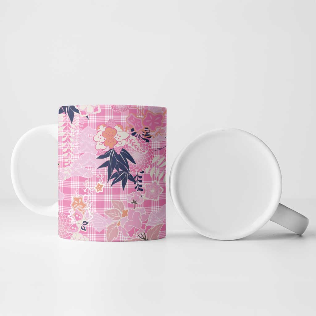 Pink Palaka Crane and Flowers Ceramic Mug Japan Heritage Spirit - Polynesian Pride