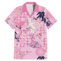 Pink Palaka Crane and Flowers Family Matching Mermaid Dress and Hawaiian Shirt Japan Heritage Spirit - Polynesian Pride