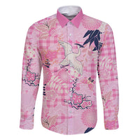 Pink Palaka Crane and Flowers Family Matching Mermaid Dress and Hawaiian Shirt Japan Heritage Spirit - Polynesian Pride