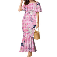 Pink Palaka Crane and Flowers Family Matching Mermaid Dress and Hawaiian Shirt Japan Heritage Spirit - Polynesian Pride