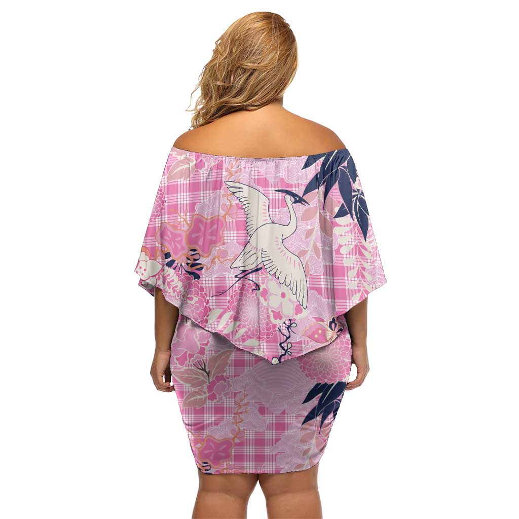 Pink Palaka Crane and Flowers Family Matching Off Shoulder Short Dress and Hawaiian Shirt Japan Heritage Spirit - Polynesian Pride
