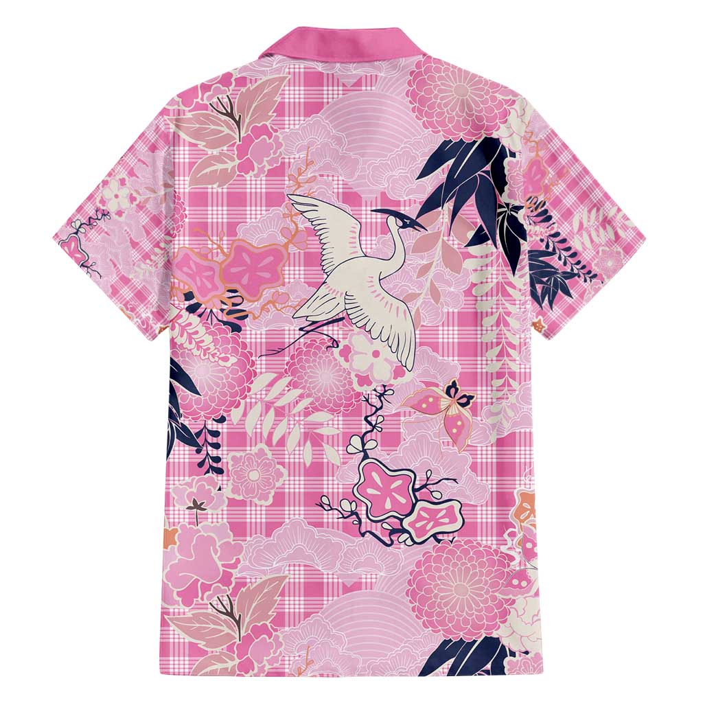 Pink Palaka Crane and Flowers Family Matching Tank Maxi Dress and Hawaiian Shirt Japan Heritage Spirit - Polynesian Pride