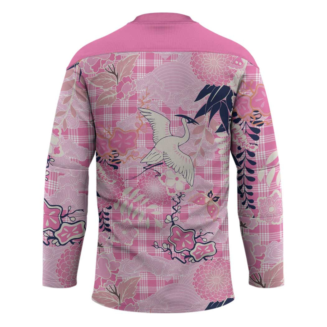Pink Palaka Crane and Flowers Hockey Jersey Japan Heritage Spirit - Polynesian Pride